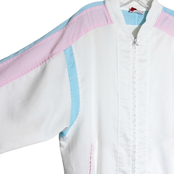Vintage White Pastel Pink Blue Full Zip Jacket Size Large - Picture 3 of 7